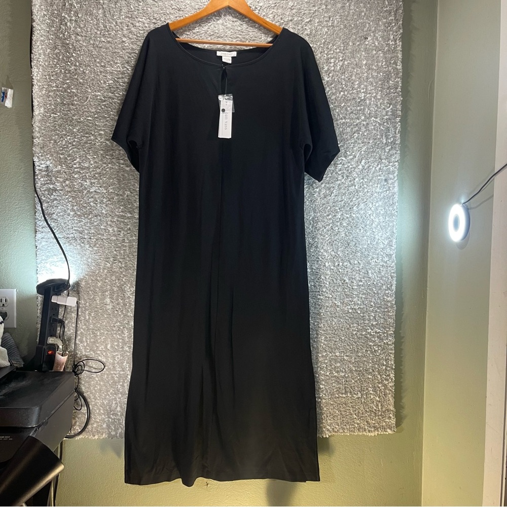 JOAN VASS-Black Stretch Midi Dolman Dress Sz 1, 8, 10 Black Cotton‎ Classic NWT
